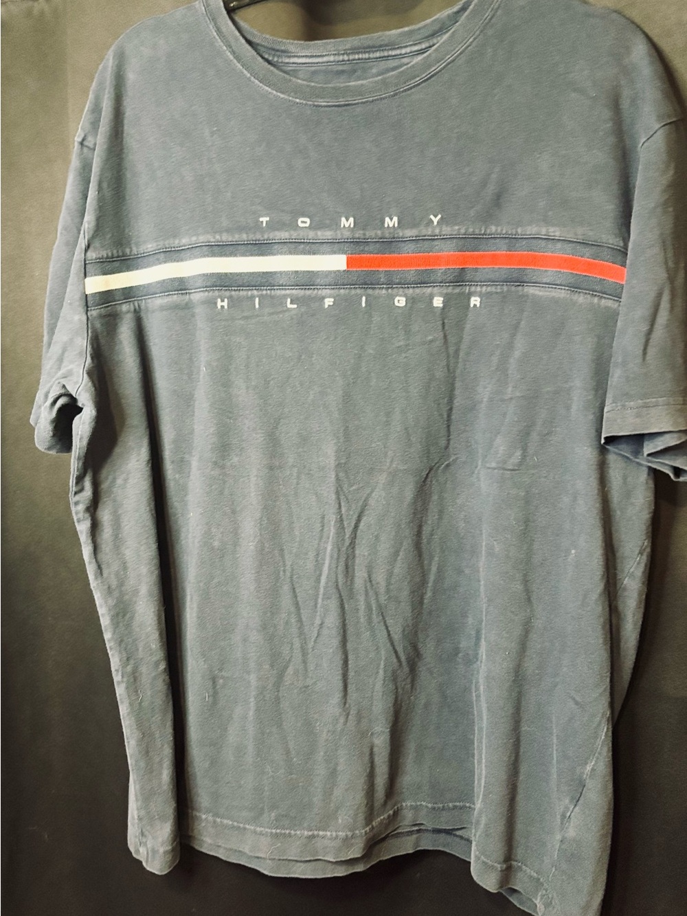 Tommy Hilfiger Navy Tee with Red and White Chest Stripe